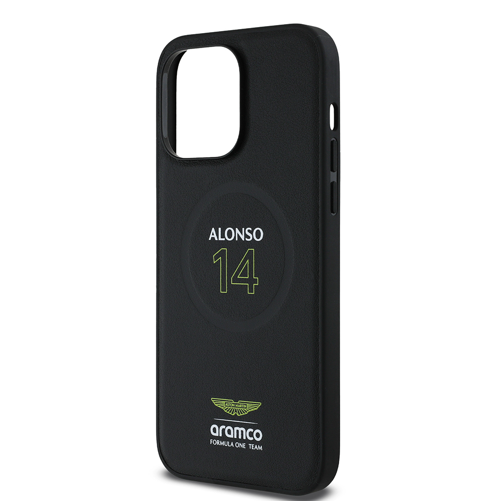 Apple iPhone 14 Pro Max Uyumlu Kılıf Aston Martin Orjinal Lisanslı Magsafe Şarj Özellikli PU Deri Alonso 14 Baskılı Kapak - 3