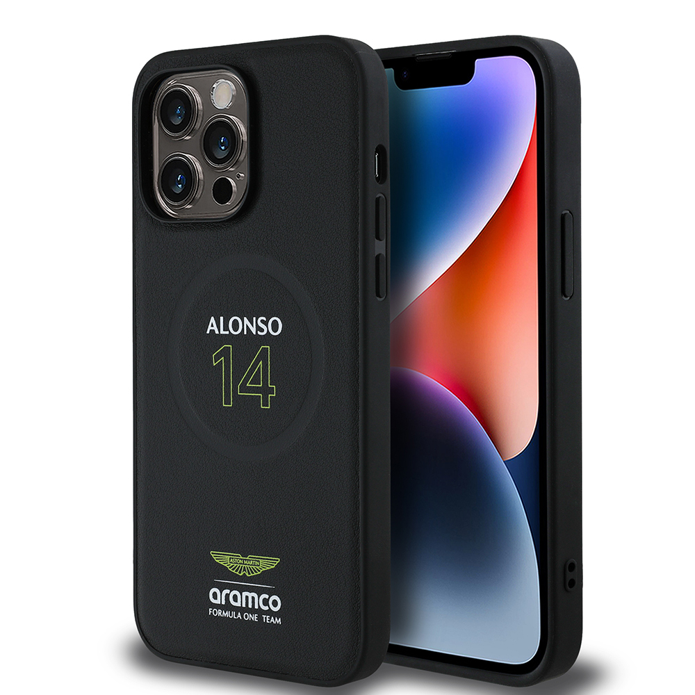 Apple iPhone 14 Pro Max Uyumlu Kılıf Aston Martin Orjinal Lisanslı Magsafe Şarj Özellikli PU Deri Alonso 14 Baskılı Kapak - 5