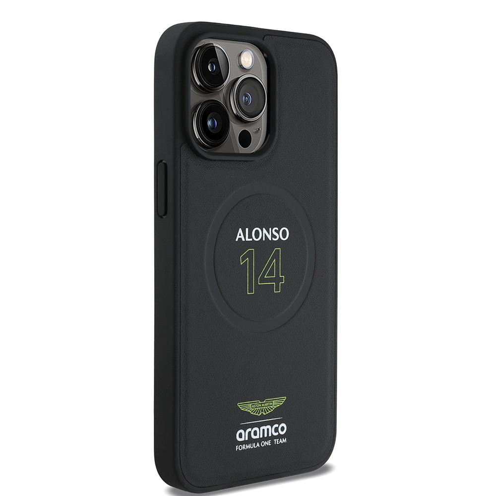 Apple iPhone 15 Pro Max Uyumlu Kılıf Aston Martin Orjinal Lisanslı Magsafe Şarj Özellikli PU Deri Alonso 14 Baskılı Kapak - 2