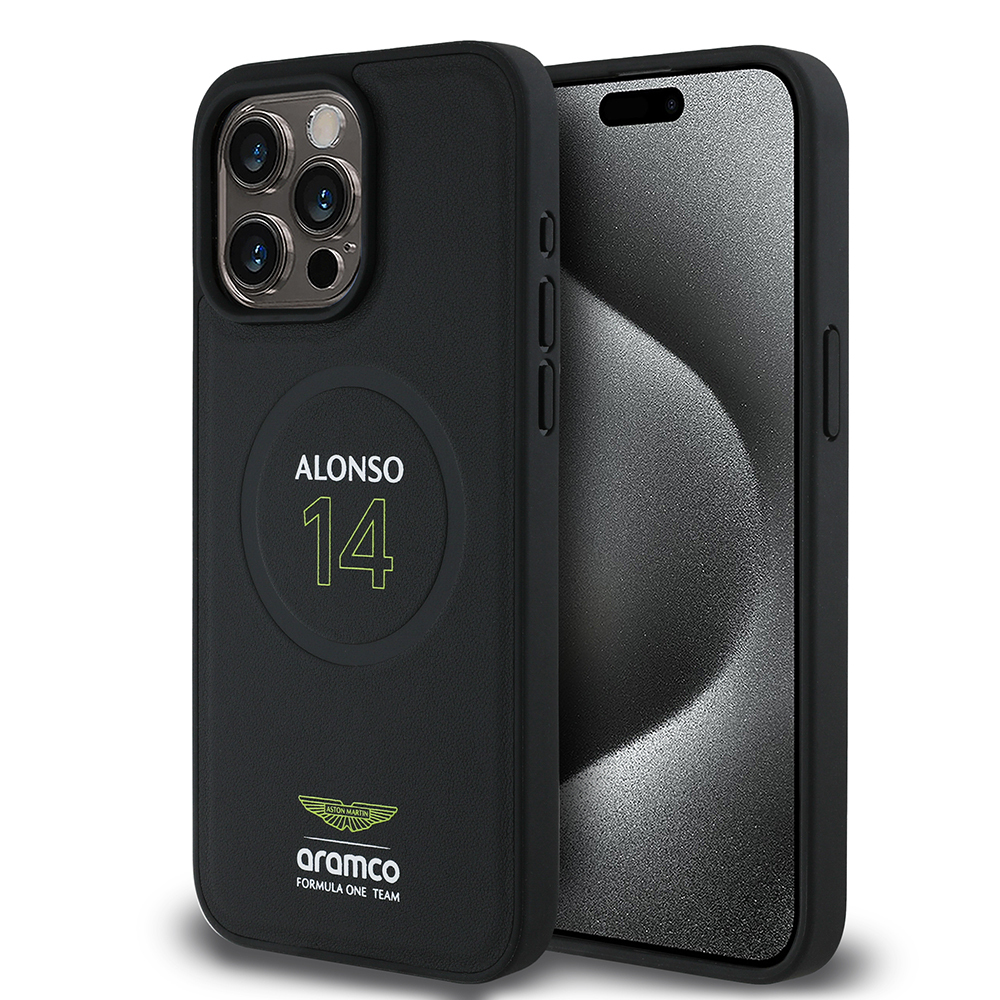 Apple iPhone 15 Pro Max Uyumlu Kılıf Aston Martin Orjinal Lisanslı Magsafe Şarj Özellikli PU Deri Alonso 14 Baskılı Kapak - 6