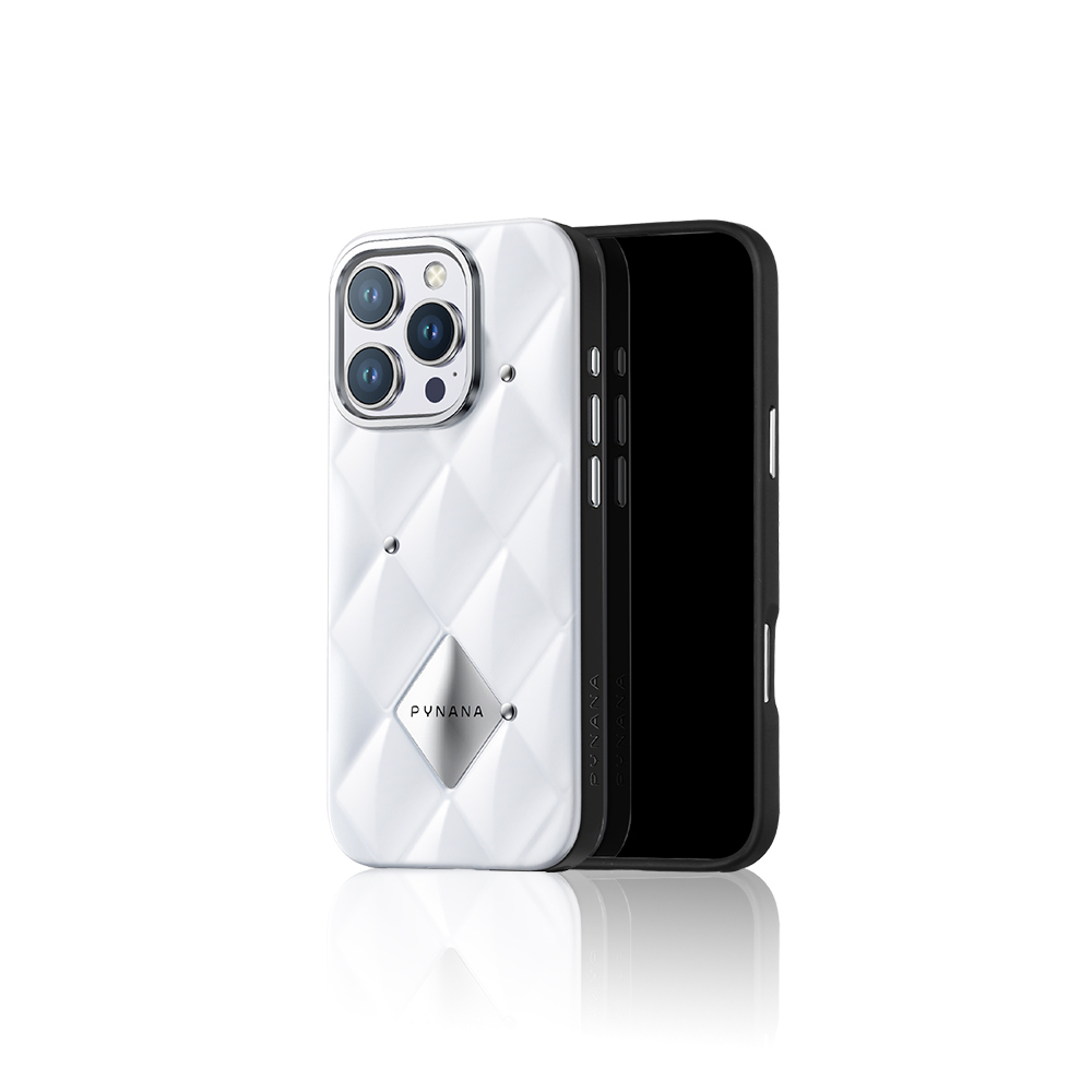 Apple iPhone 15 Pro Max Uyumlu Kılıf Parlak Arka Yüzeyli Kabartma Tasarımlı Kapitone Pynana Metal Diamond Serisi Kapak - 5