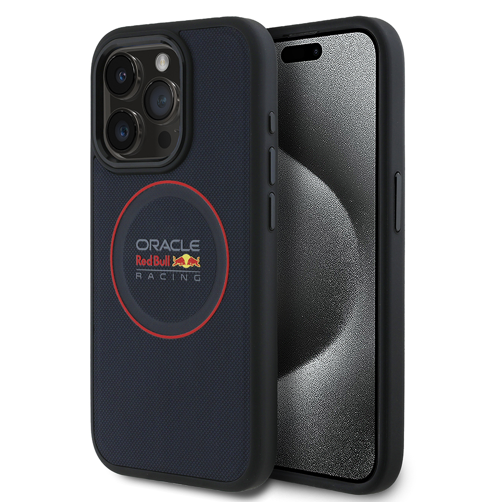 Apple iPhone 15 Pro Max Uyumlu Kılıf Redbull Orjinal Lisanslı Magsafe Şarj Özellikli Kırmızı Halka ve Logo Kabartmalı PU Deri Kapak - 6