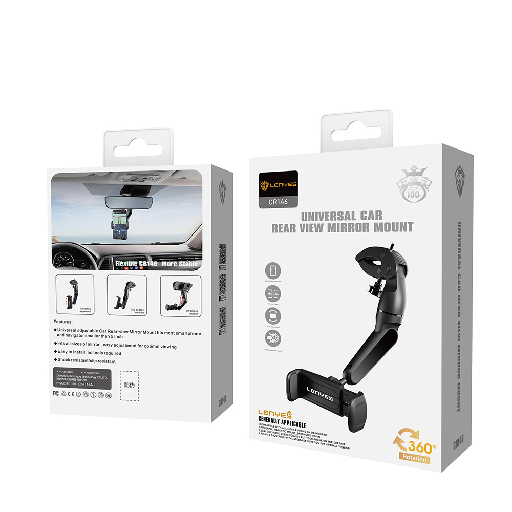 Lenyes CR146 360 Dönebilen Oynar Başlıklı Dikiz Ayna Araç Telefon Tutucu - 1