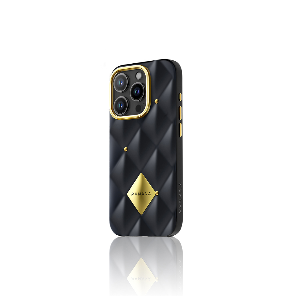 Apple iPhone 16 Pro Uyumlu Kılıf Parlak Arka Yüzeyli Kabartma Tasarımlı Kapitone Pynana Metal Diamond Serisi Kapak - 9