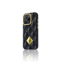 Apple iPhone 16 Pro Uyumlu Kılıf Parlak Arka Yüzeyli Kabartma Tasarımlı Kapitone Pynana Metal Diamond Serisi Kapak - 9