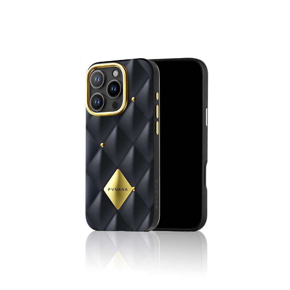 Apple iPhone 16 Pro Uyumlu Kılıf Parlak Arka Yüzeyli Kabartma Tasarımlı Kapitone Pynana Metal Diamond Serisi Kapak - 10