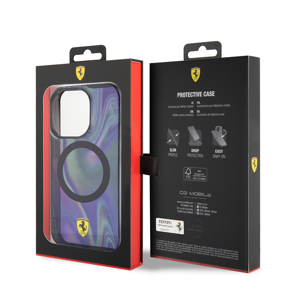 Apple iPhone 15 Pro Uyumlu Kılıf Ferrari Orjinal Lisanslı Magsafe Şarj Özellikli Transparan Renk Geçişli Iridescent Kapak - 7