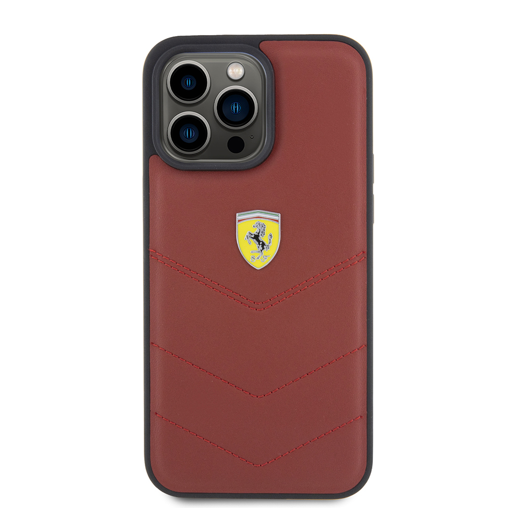 Apple iPhone 15 Pro Max Uyumlu Kılıf Ferrari Orjinal Lisanslı Deri Dikişli Arka Yüzey Metal Logo Tasarımlı Kapak - 2