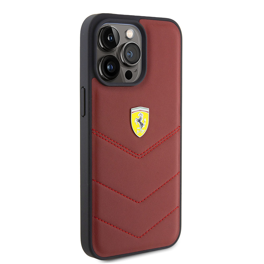 Apple iPhone 15 Pro Max Uyumlu Kılıf Ferrari Orjinal Lisanslı Deri Dikişli Arka Yüzey Metal Logo Tasarımlı Kapak - 3