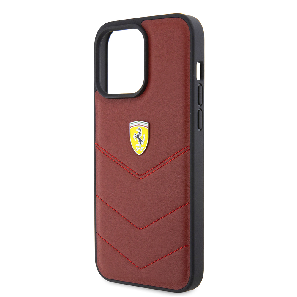 Apple iPhone 15 Pro Max Uyumlu Kılıf Ferrari Orjinal Lisanslı Deri Dikişli Arka Yüzey Metal Logo Tasarımlı Kapak - 5