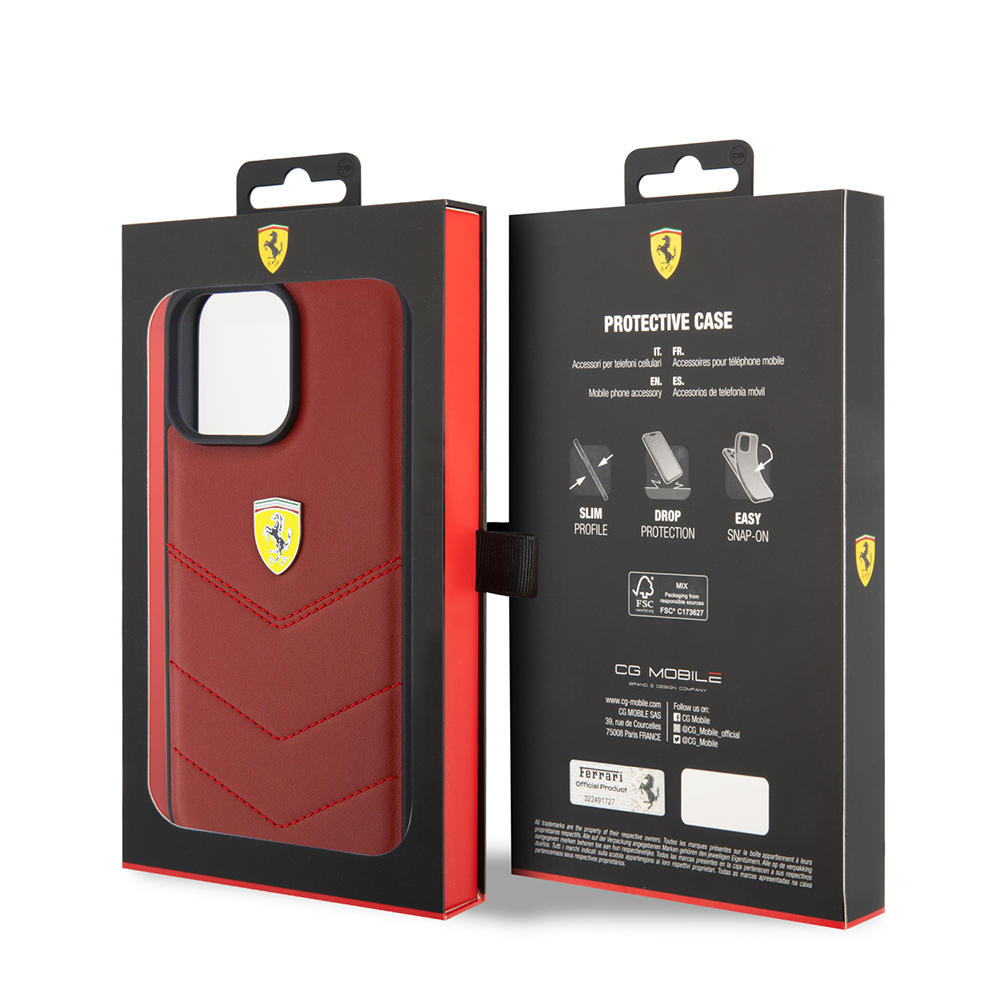 Apple iPhone 15 Pro Max Uyumlu Kılıf Ferrari Orjinal Lisanslı Deri Dikişli Arka Yüzey Metal Logo Tasarımlı Kapak - 7