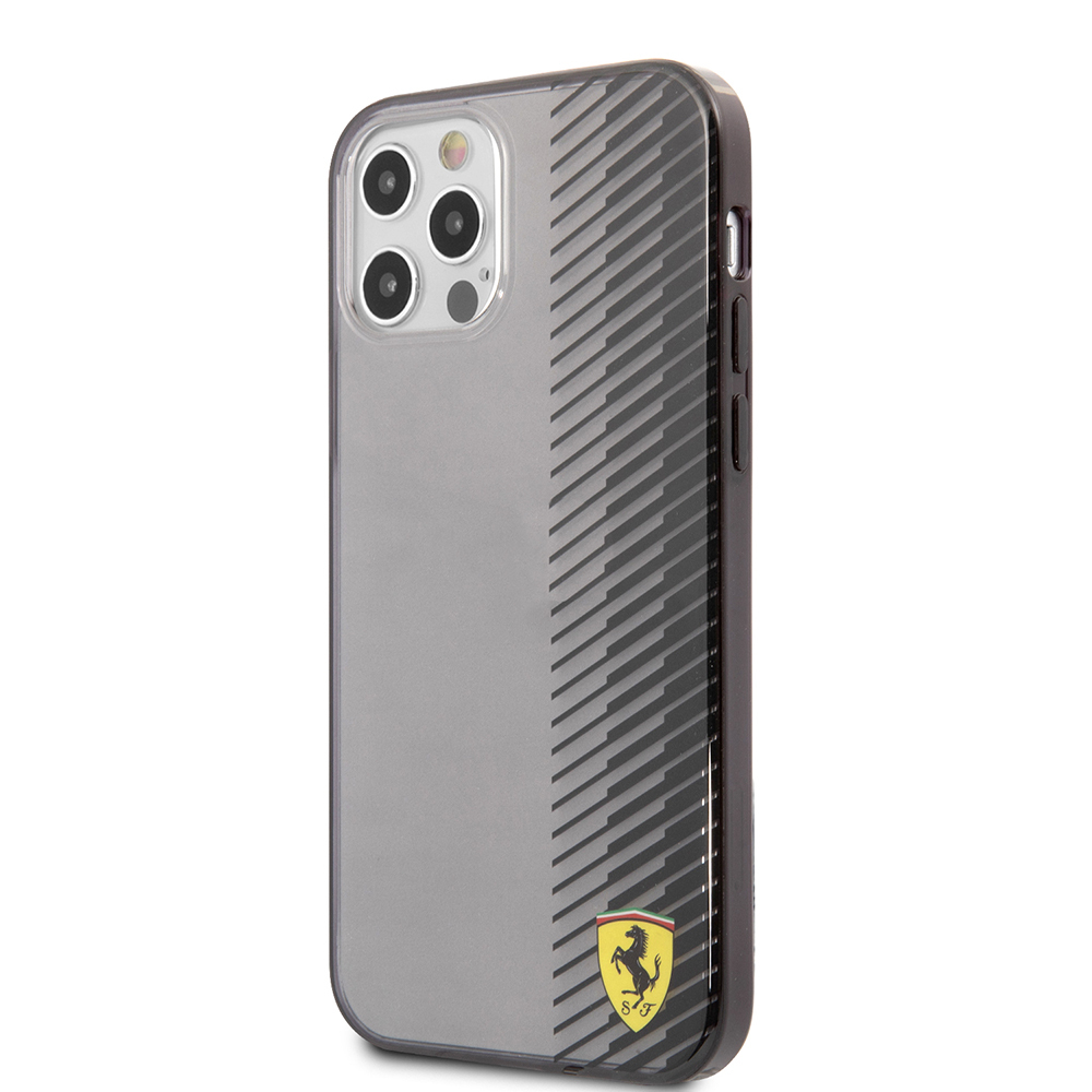 Apple iPhone 12 Pro Max Uyumlu Kılıf Ferrari Orjinal Lisanlı Klasik Metal Logolu Transparan Çizgi Desenli Gradient Kapak - 1