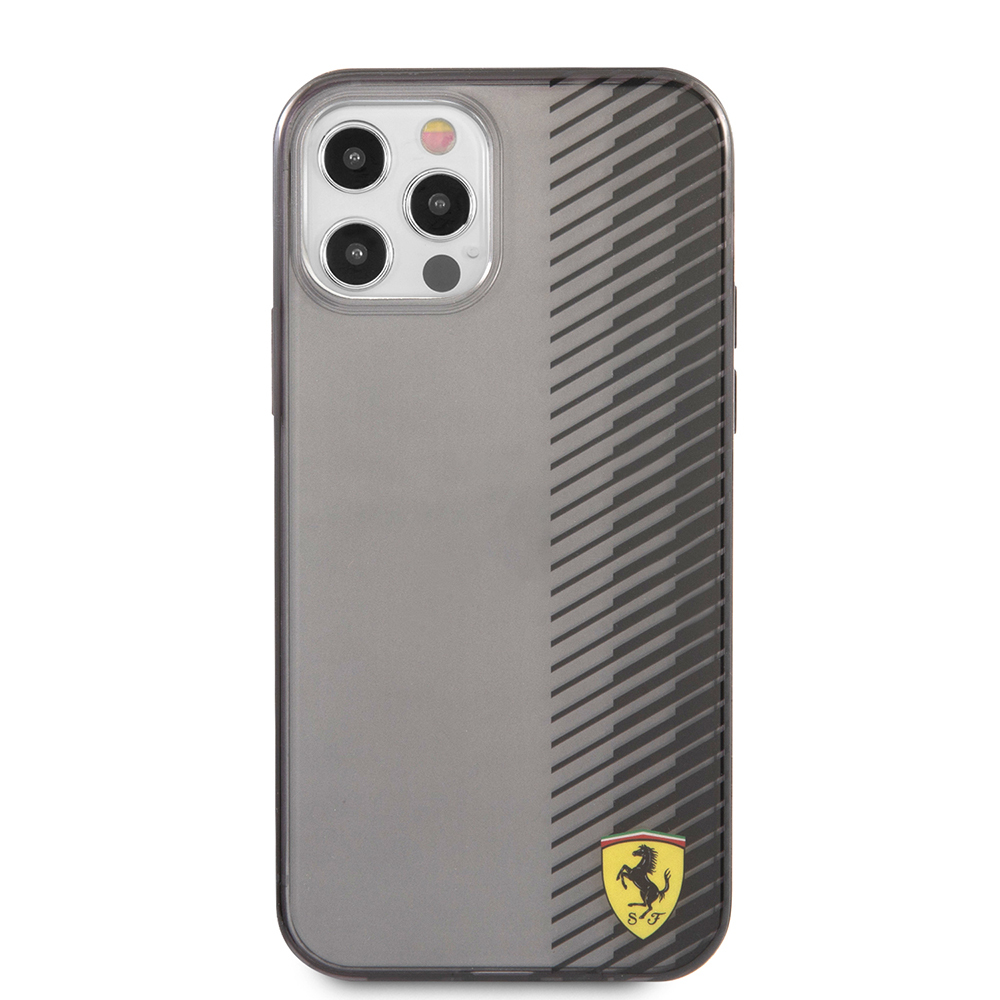 Apple iPhone 12 Pro Max Uyumlu Kılıf Ferrari Orjinal Lisanlı Klasik Metal Logolu Transparan Çizgi Desenli Gradient Kapak - 2