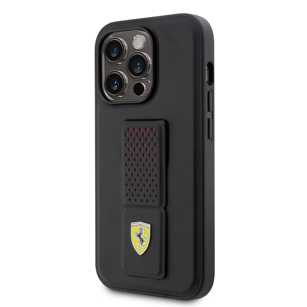 Apple iPhone 14 Pro Uyumlu Kılıf Ferrari Orjinal Lisanlı Klasik Metal Logolu Delikli Standlı Deri Kapak - 1