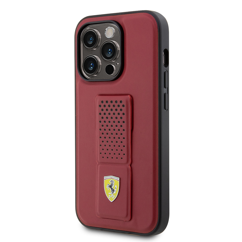 Apple iPhone 14 Pro Uyumlu Kılıf Ferrari Orjinal Lisanlı Klasik Metal Logolu Delikli Standlı Deri Kapak - 8