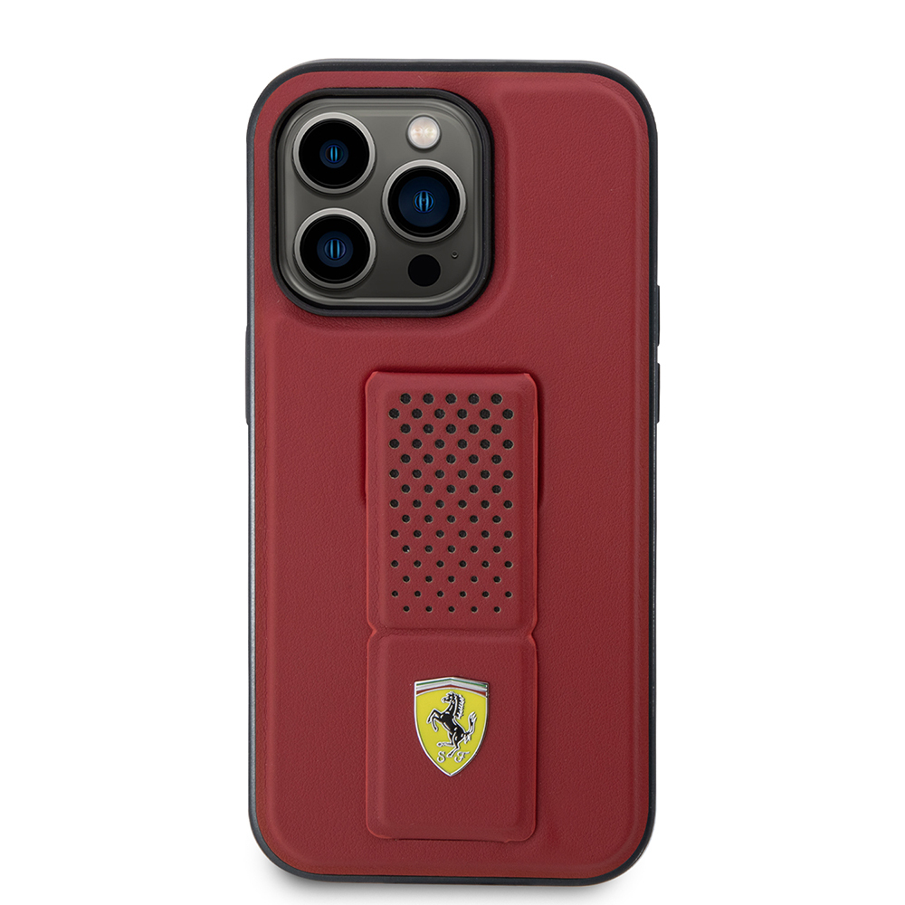 Apple iPhone 14 Pro Uyumlu Kılıf Ferrari Orjinal Lisanlı Klasik Metal Logolu Delikli Standlı Deri Kapak - 9