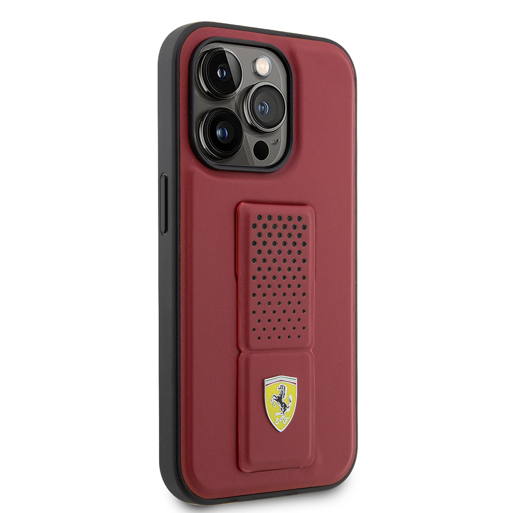 Apple iPhone 14 Pro Uyumlu Kılıf Ferrari Orjinal Lisanlı Klasik Metal Logolu Delikli Standlı Deri Kapak - 10