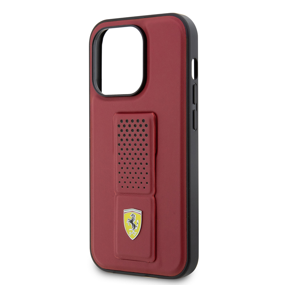 Apple iPhone 14 Pro Uyumlu Kılıf Ferrari Orjinal Lisanlı Klasik Metal Logolu Delikli Standlı Deri Kapak - 12