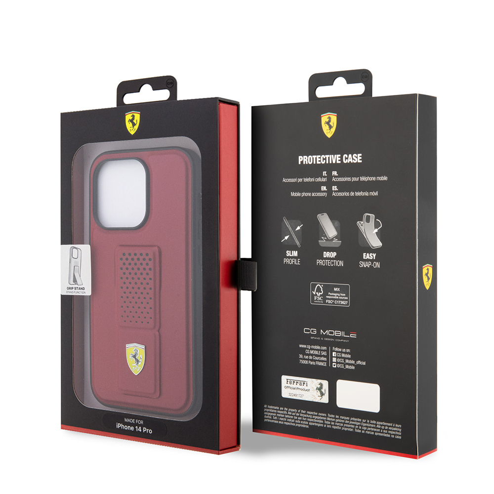 Apple iPhone 14 Pro Uyumlu Kılıf Ferrari Orjinal Lisanlı Klasik Metal Logolu Delikli Standlı Deri Kapak - 14