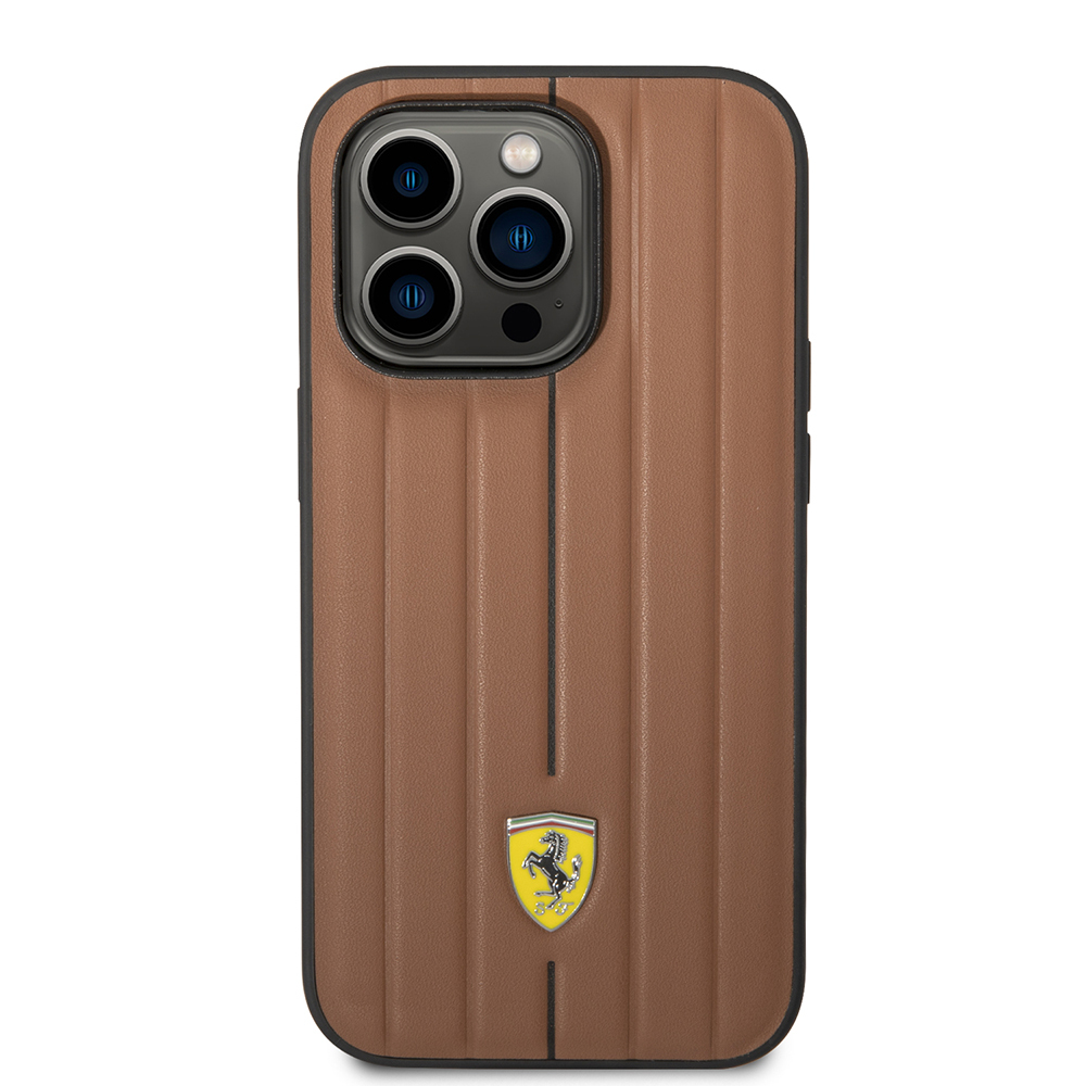 Apple iPhone 14 Pro Max Uyumlu Kılıf Ferrari Orjinal Lisanslı Deri Arka Yüzey Metal Logolu Şerit Tasarımlı Kapak - 2