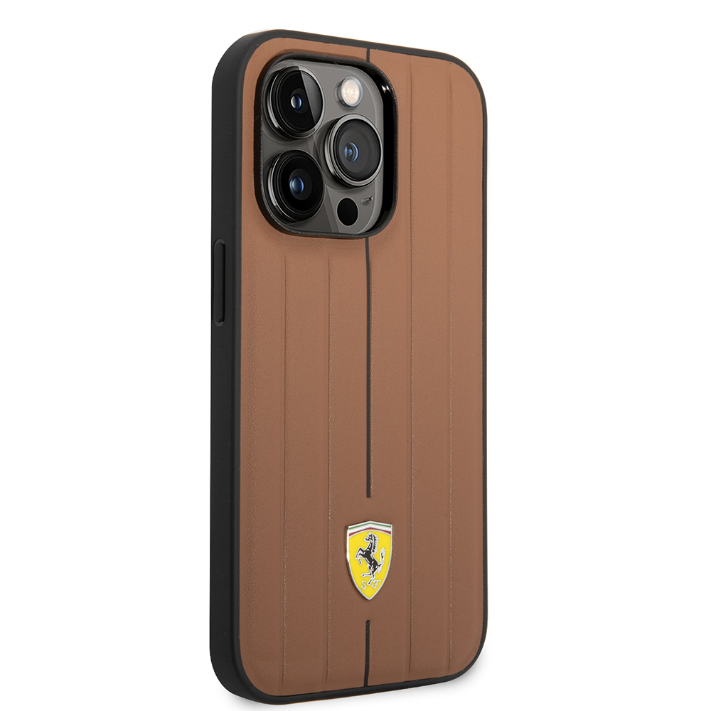 Apple iPhone 14 Pro Max Uyumlu Kılıf Ferrari Orjinal Lisanslı Deri Arka Yüzey Metal Logolu Şerit Tasarımlı Kapak - 3