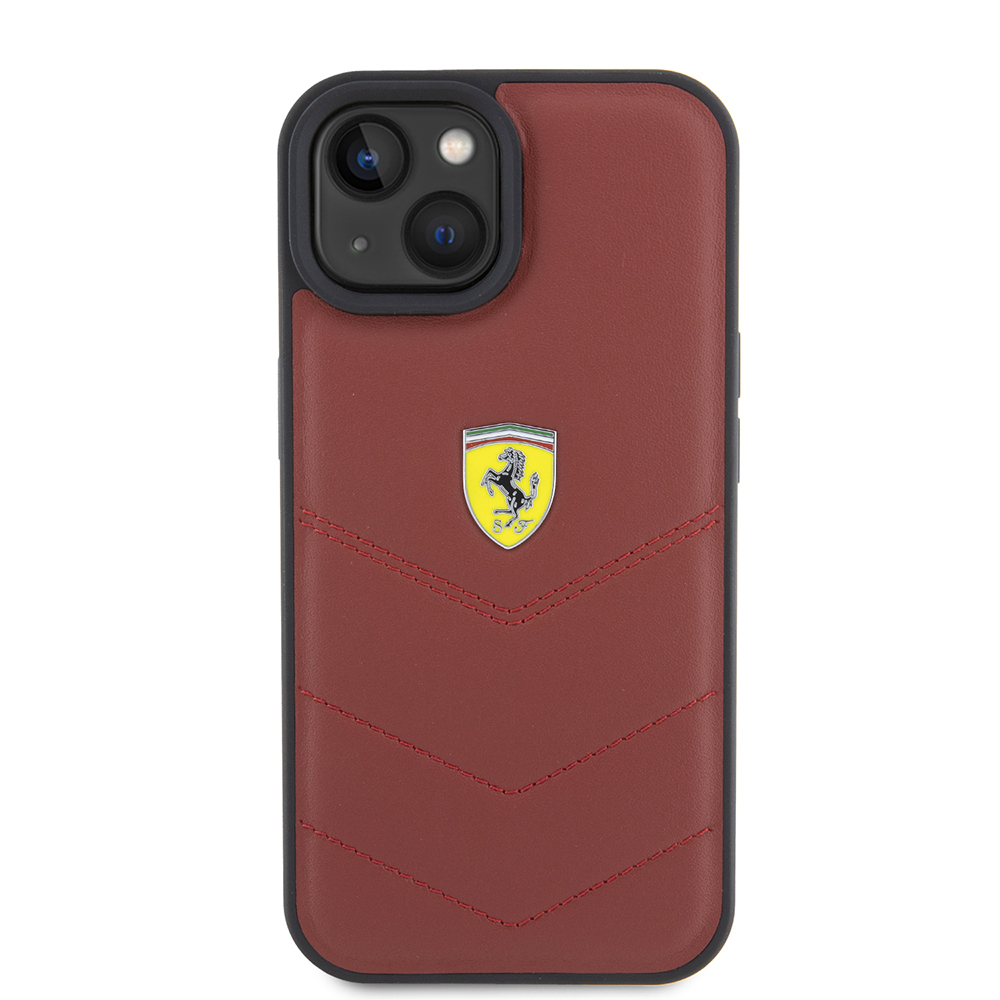Apple iPhone 15 Uyumlu Kılıf Ferrari Orjinal Lisanslı Deri Dikişli Arka Yüzey Metal Logo Tasarımlı Kapak - 2