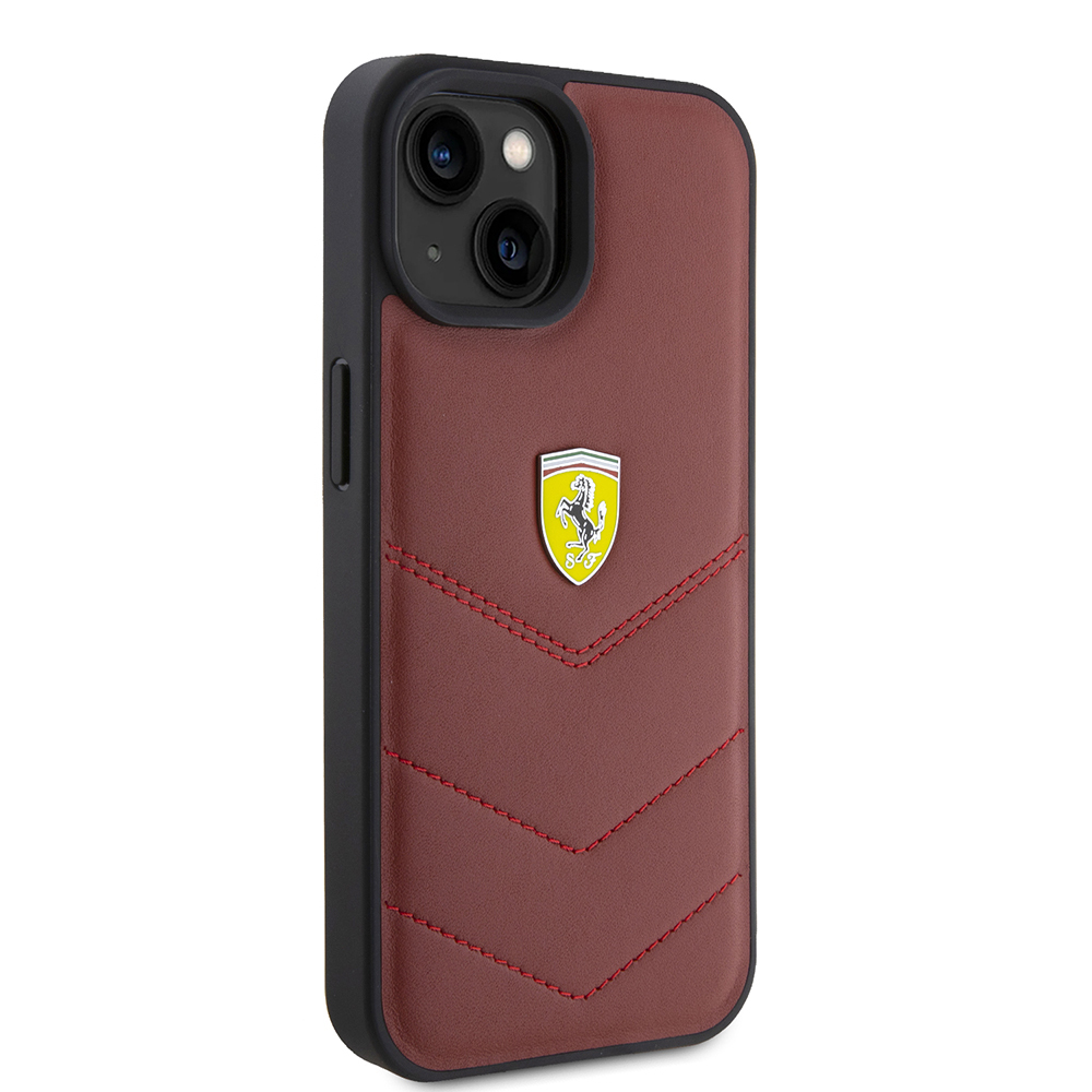 Apple iPhone 15 Uyumlu Kılıf Ferrari Orjinal Lisanslı Deri Dikişli Arka Yüzey Metal Logo Tasarımlı Kapak - 3