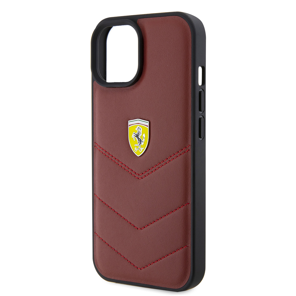 Apple iPhone 15 Uyumlu Kılıf Ferrari Orjinal Lisanslı Deri Dikişli Arka Yüzey Metal Logo Tasarımlı Kapak - 5