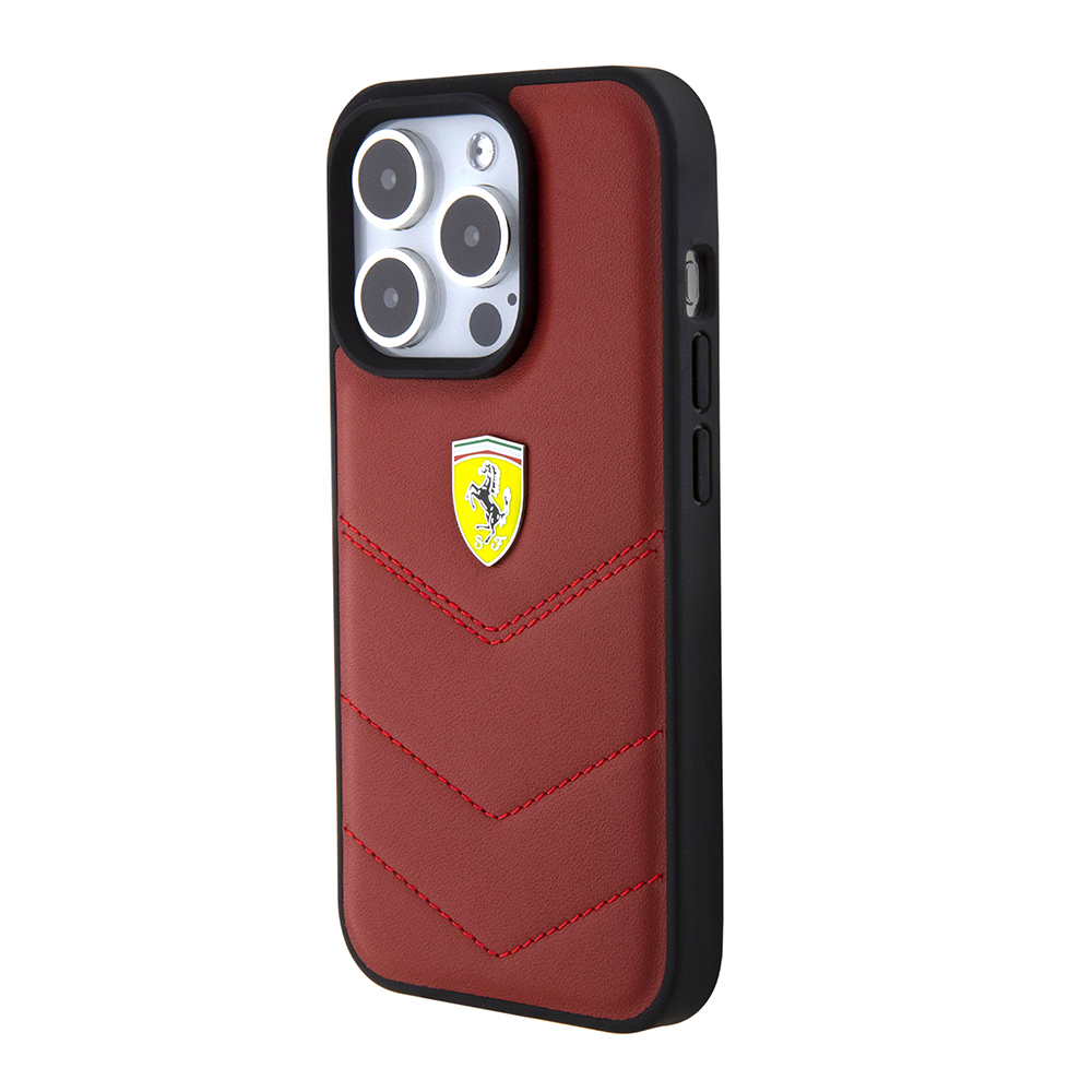 Apple iPhone 15 Pro Uyumlu Kılıf Ferrari Orjinal Lisanslı Deri Dikişli Arka Yüzey Metal Logo Tasarımlı Kapak - 1