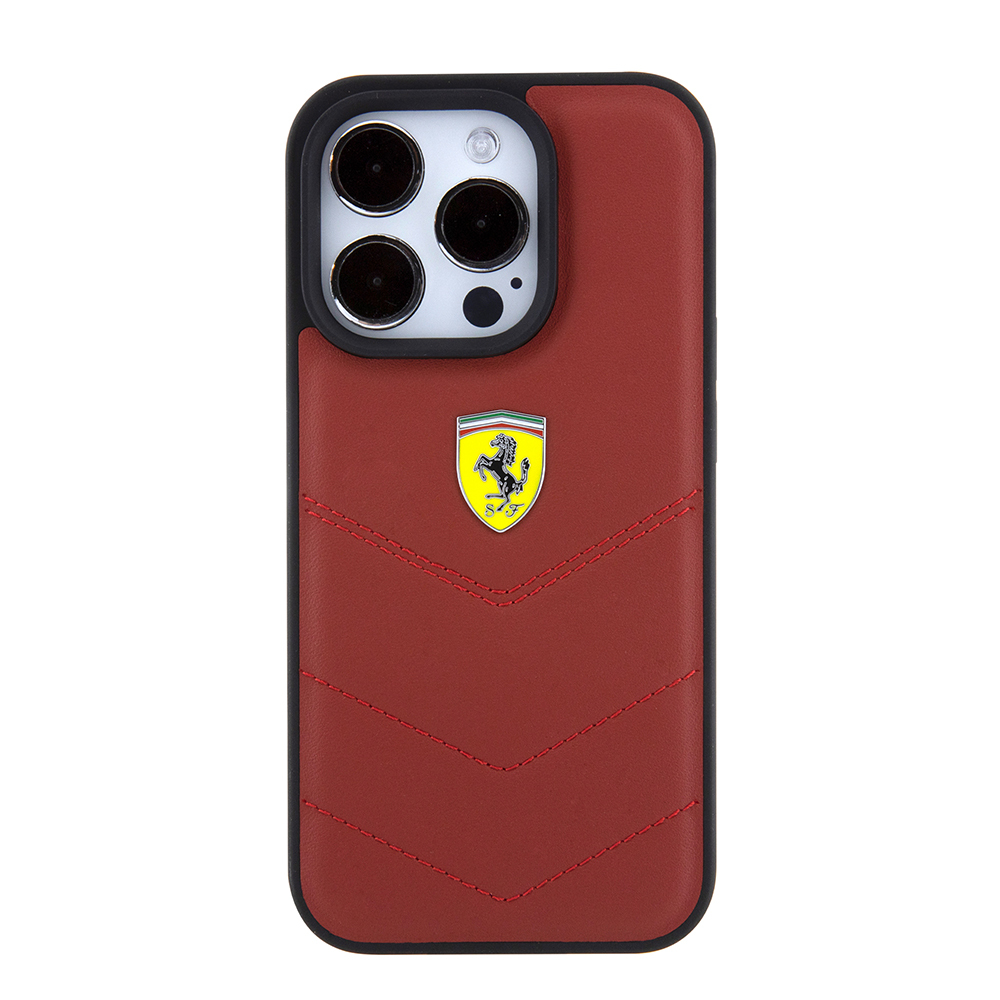 Apple iPhone 15 Pro Uyumlu Kılıf Ferrari Orjinal Lisanslı Deri Dikişli Arka Yüzey Metal Logo Tasarımlı Kapak - 2