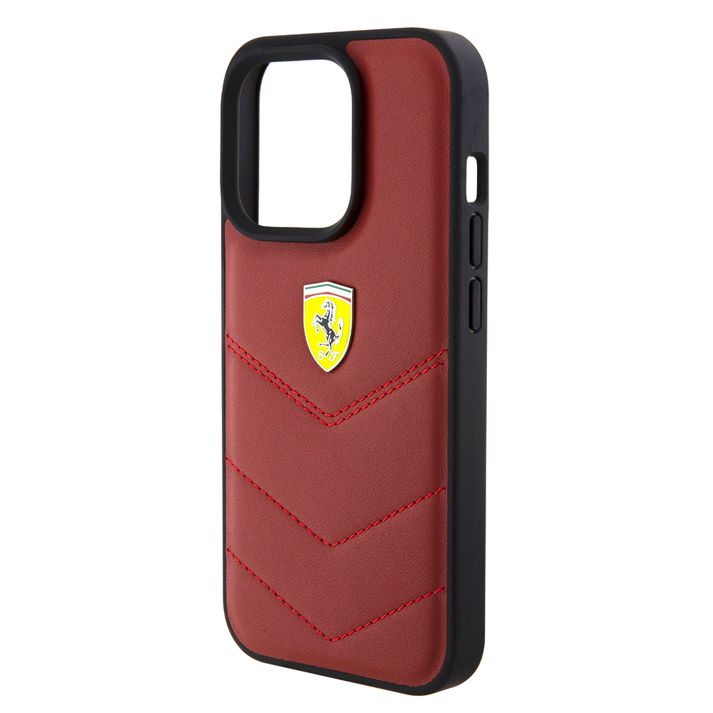 Apple iPhone 15 Pro Uyumlu Kılıf Ferrari Orjinal Lisanslı Deri Dikişli Arka Yüzey Metal Logo Tasarımlı Kapak - 4