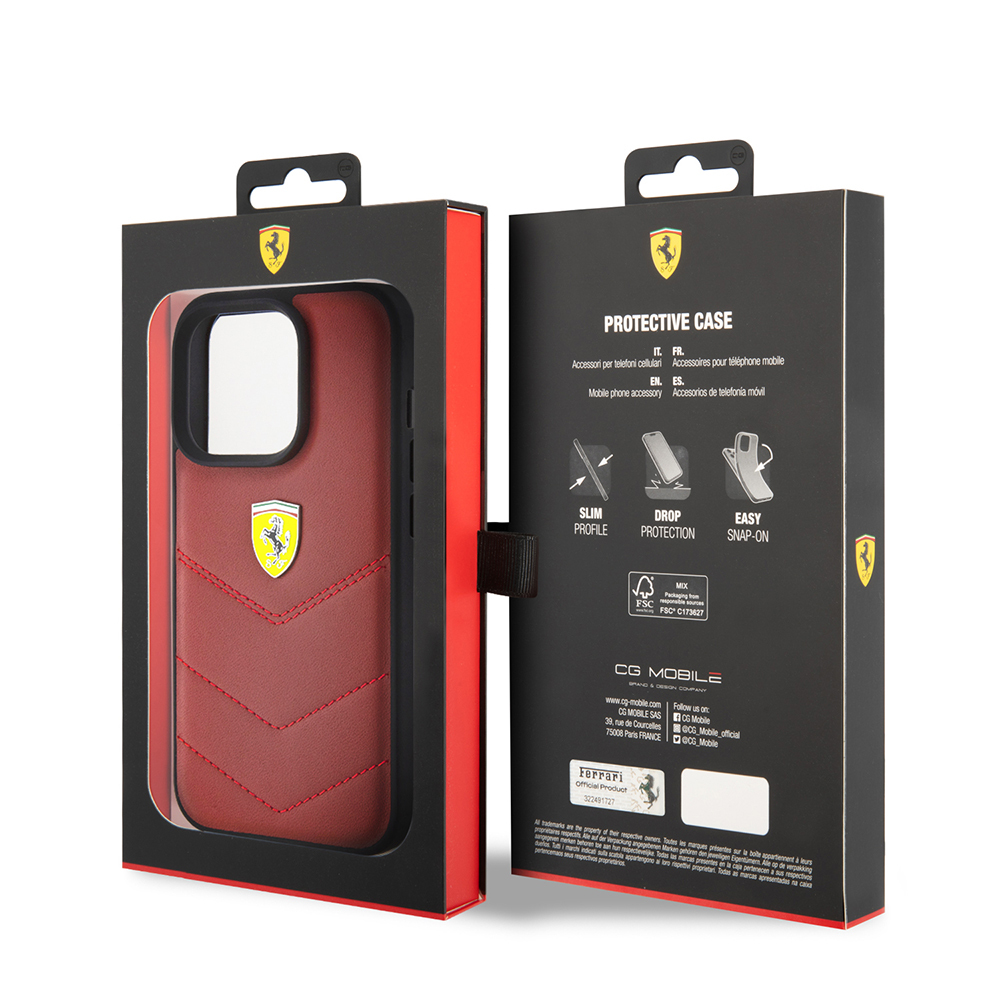 Apple iPhone 15 Pro Uyumlu Kılıf Ferrari Orjinal Lisanslı Deri Dikişli Arka Yüzey Metal Logo Tasarımlı Kapak - 7