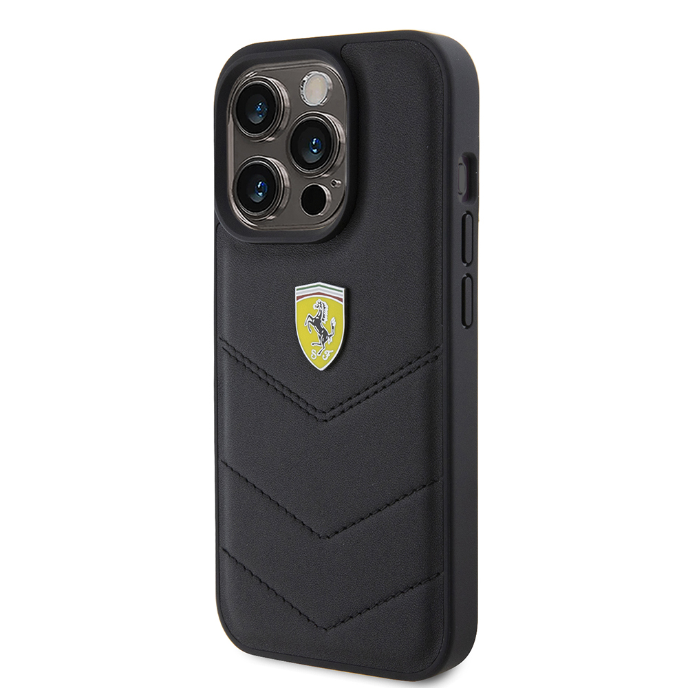 Apple iPhone 15 Pro Uyumlu Kılıf Ferrari Orjinal Lisanslı Deri Dikişli Arka Yüzey Metal Logo Tasarımlı Kapak - 8