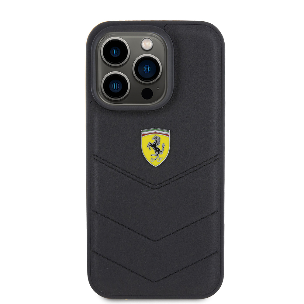 Apple iPhone 15 Pro Uyumlu Kılıf Ferrari Orjinal Lisanslı Deri Dikişli Arka Yüzey Metal Logo Tasarımlı Kapak - 9