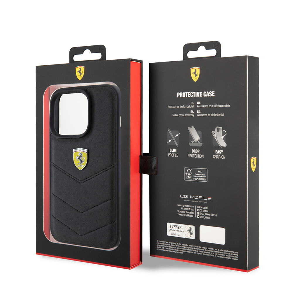 Apple iPhone 15 Pro Uyumlu Kılıf Ferrari Orjinal Lisanslı Deri Dikişli Arka Yüzey Metal Logo Tasarımlı Kapak - 14