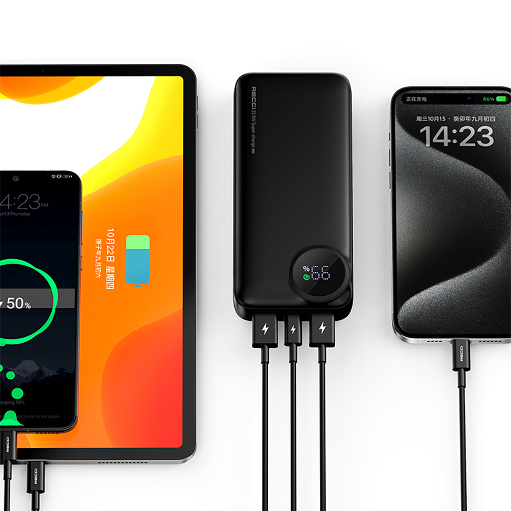 Recci RPB-P48 PD 20W Dijital LED Göstergeli Hızlı Şarj Özellikli Taşınabilir Powerbank 22.5W 10000mAh - 8
