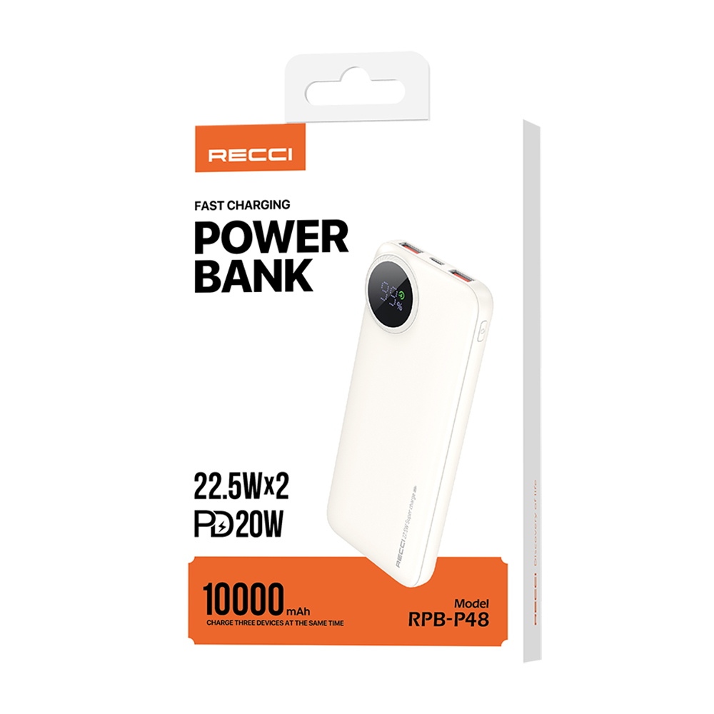 Recci RPB-P48 PD 20W Dijital LED Göstergeli Hızlı Şarj Özellikli Taşınabilir Powerbank 22.5W 10000mAh - 11