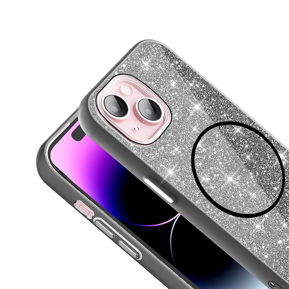 Apple iPhone 15 Plus Uyumlu Kılıf Magsafe Şarj Özellikli Parlayan Simli Zore Okso Kapak - 2