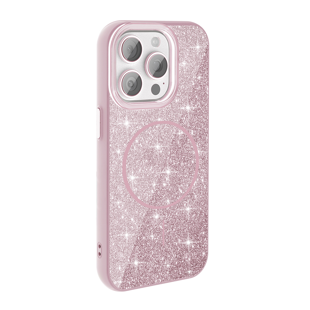 Apple iPhone 15 Pro Uyumlu Kılıf Magsafe Şarj Özellikli Parlayan Simli Zore Okso Kapak - 4