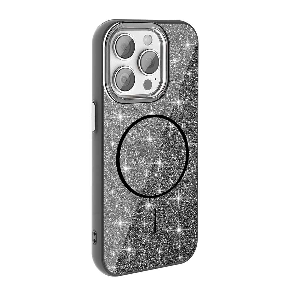 Apple iPhone 15 Pro Uyumlu Kılıf Magsafe Şarj Özellikli Parlayan Simli Zore Okso Kapak - 10