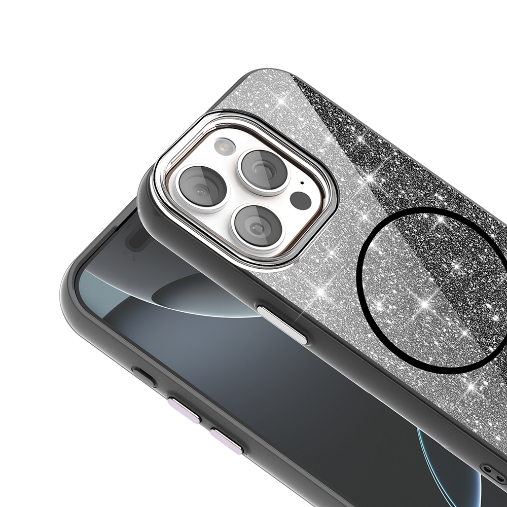 Apple iPhone 15 Pro Max Uyumlu Kılıf Magsafe Şarj Özellikli Parlayan Simli Zore Okso Kapak - 3