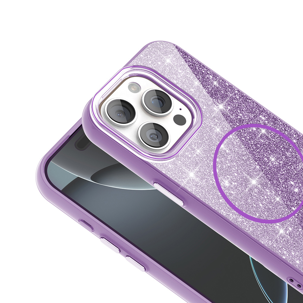 Apple iPhone 15 Pro Max Uyumlu Kılıf Magsafe Şarj Özellikli Parlayan Simli Zore Okso Kapak - 7