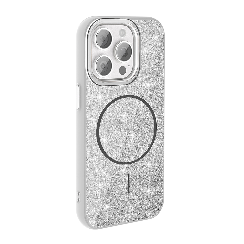 Apple iPhone 15 Pro Max Uyumlu Kılıf Magsafe Şarj Özellikli Parlayan Simli Zore Okso Kapak - 10