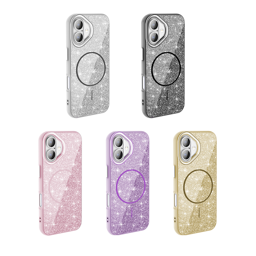 Apple iPhone 16 Uyumlu Kılıf Magsafe Şarj Özellikli Parlayan Simli Zore Okso Kapak - 1