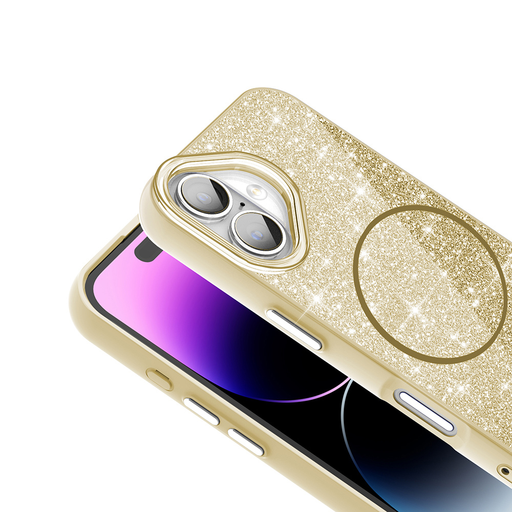Apple iPhone 16 Uyumlu Kılıf Magsafe Şarj Özellikli Parlayan Simli Zore Okso Kapak - 7