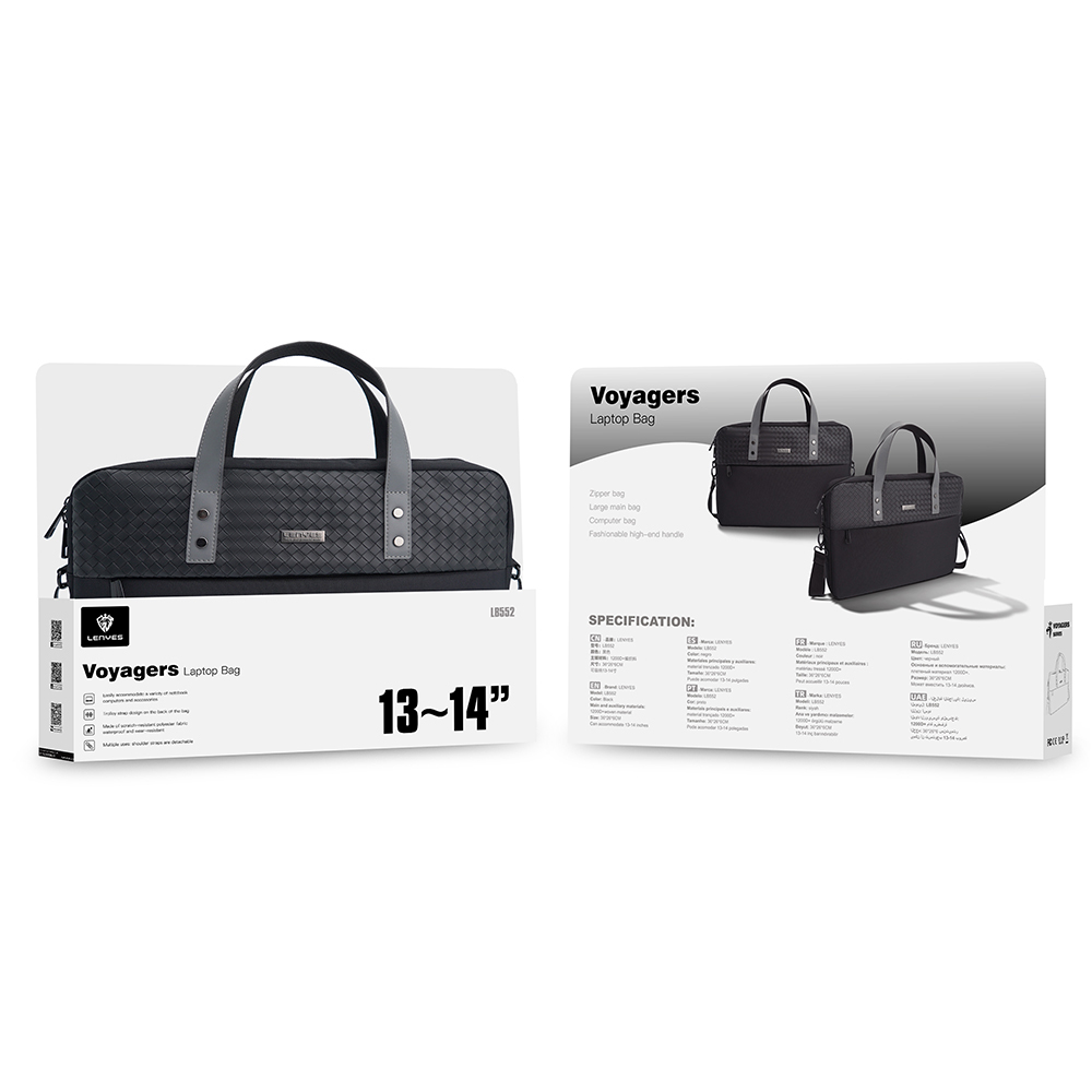 Lenyes LB552 Voyagers Serisi Su Geçirmez Polyester Kumaş Çıkarılabilir Omuz Askılı 13-14 inç Laptop Çantası - 5