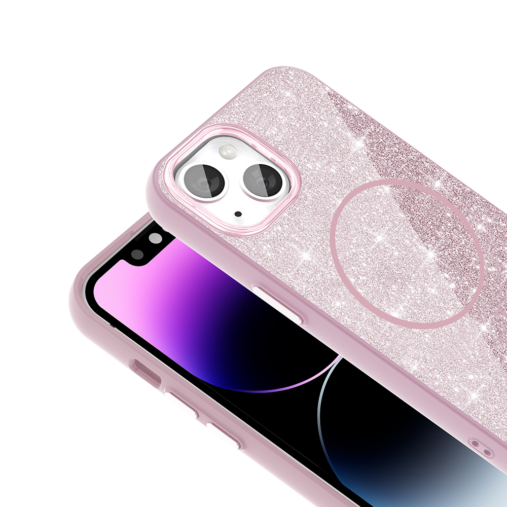 Apple iPhone 13 Uyumlu Kılıf Magsafe Şarj Özellikli Parlayan Simli Zore Okso Kapak - 5