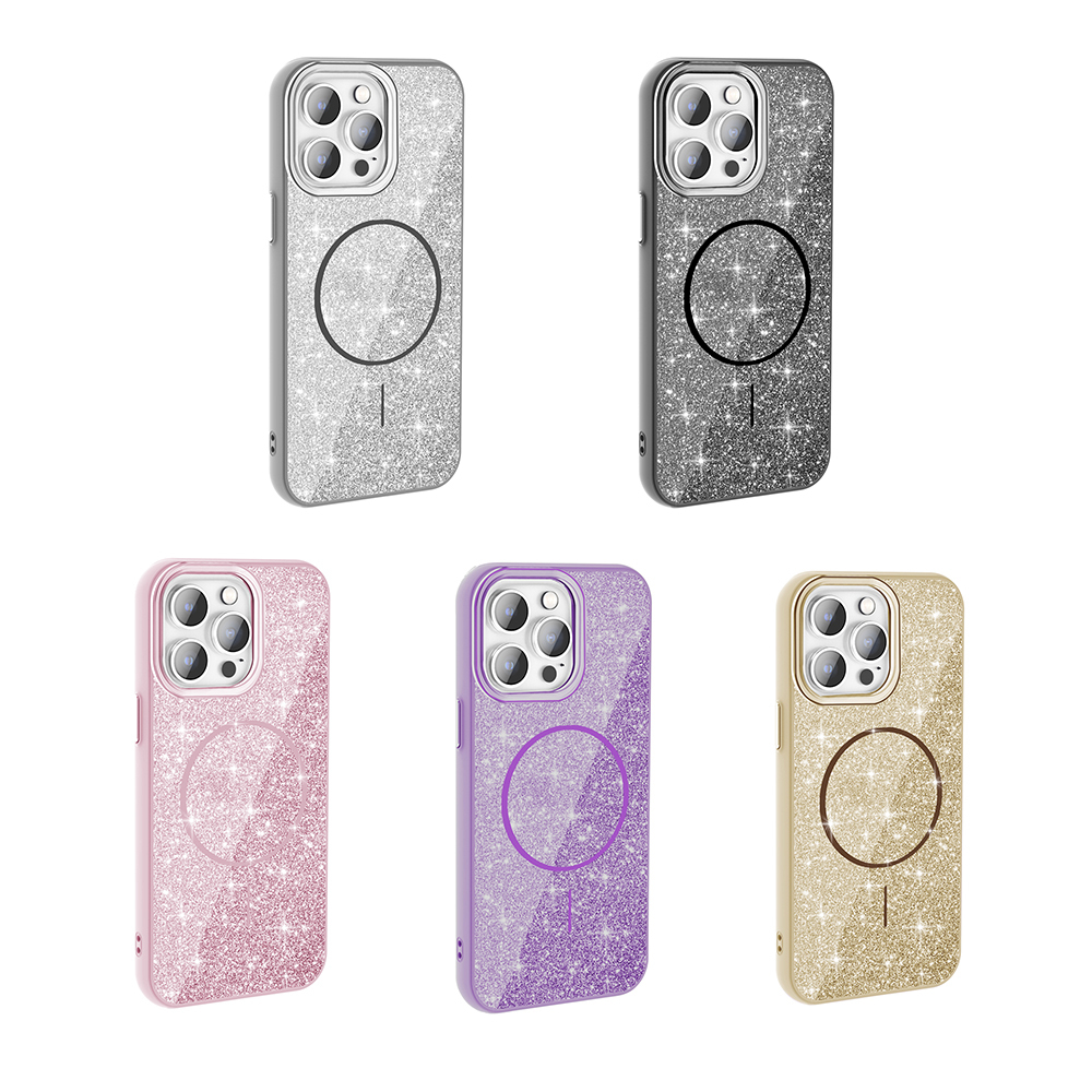 Apple iPhone 14 Pro Max Uyumlu Kılıf Magsafe Şarj Özellikli Parlayan Simli Zore Okso Kapak - 1