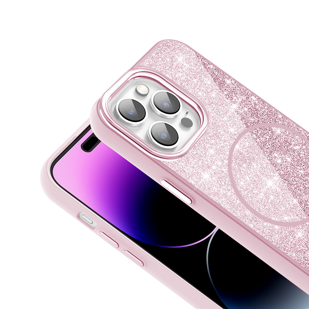 Apple iPhone 14 Pro Max Uyumlu Kılıf Magsafe Şarj Özellikli Parlayan Simli Zore Okso Kapak - 5