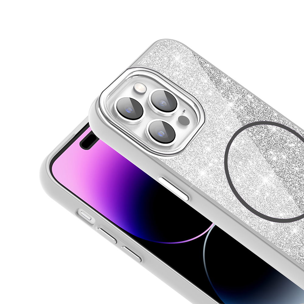 Apple iPhone 14 Pro Max Uyumlu Kılıf Magsafe Şarj Özellikli Parlayan Simli Zore Okso Kapak - 9